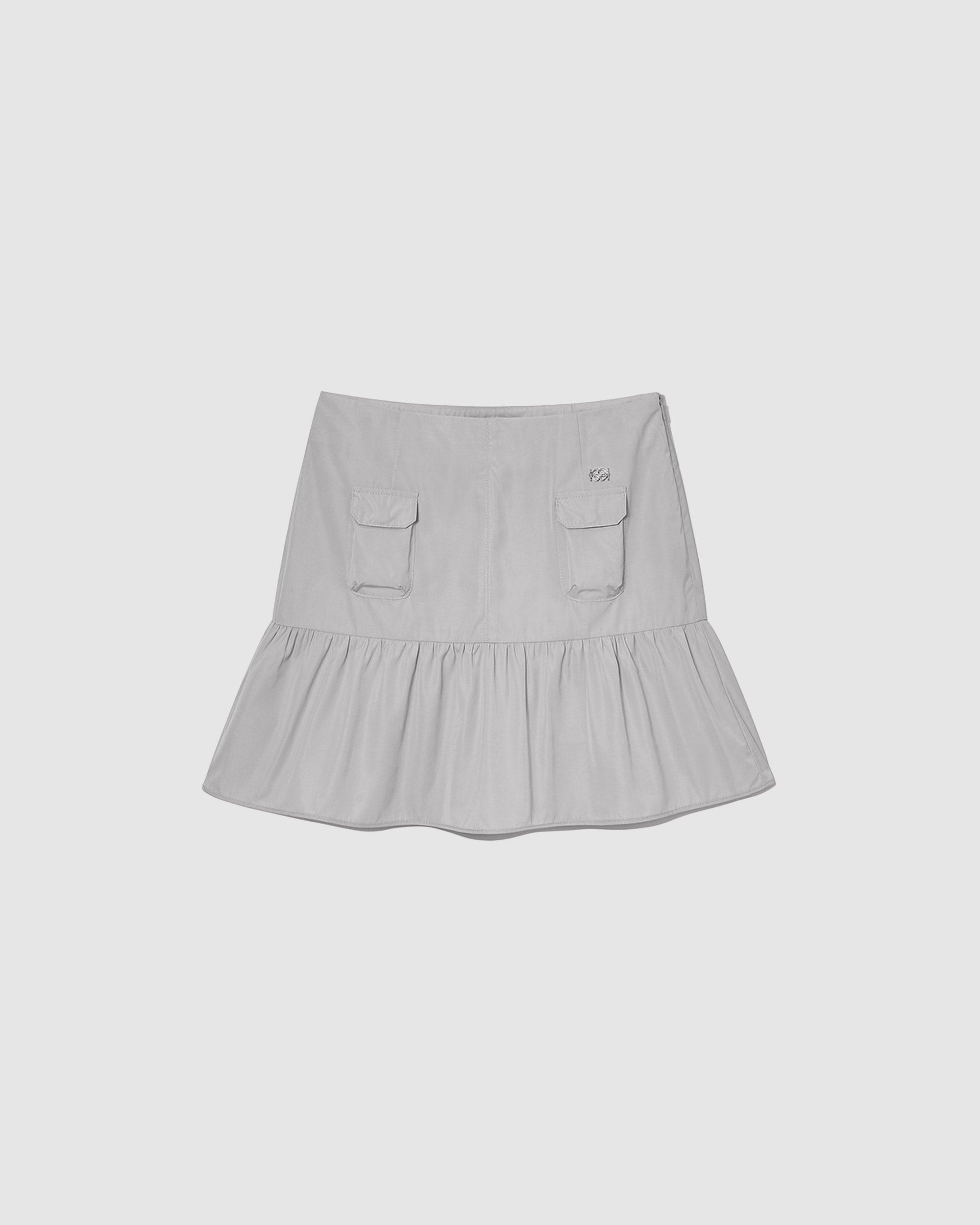 Shirring Mini Skirt Silver Grey