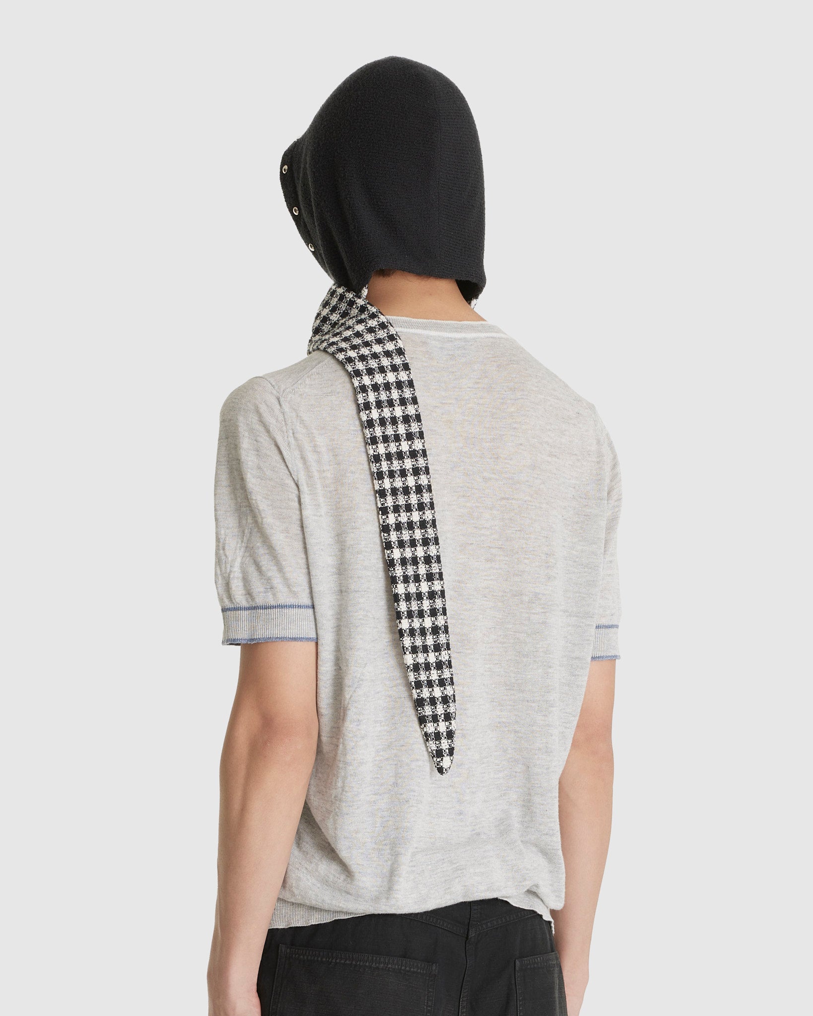 Stud Hood Scarf Black Checked