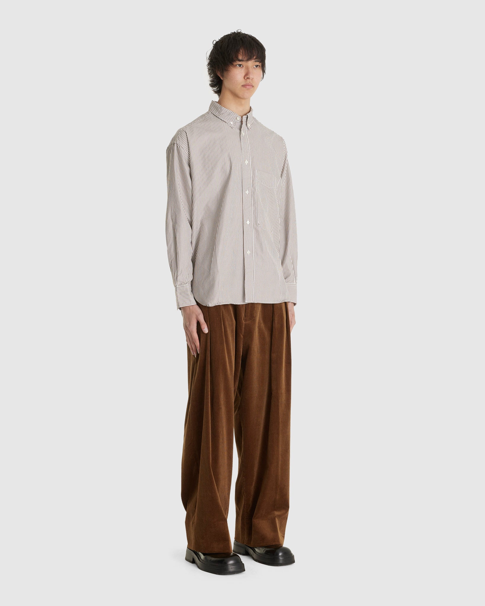 Lisa Oxford Shirt Brown White Stripe