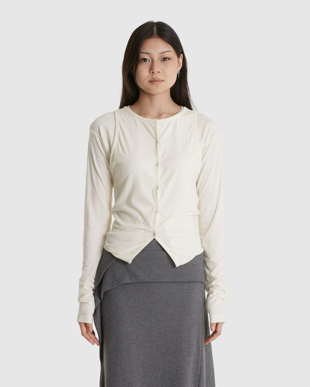 Double Up Long Sleeve Ivory Top