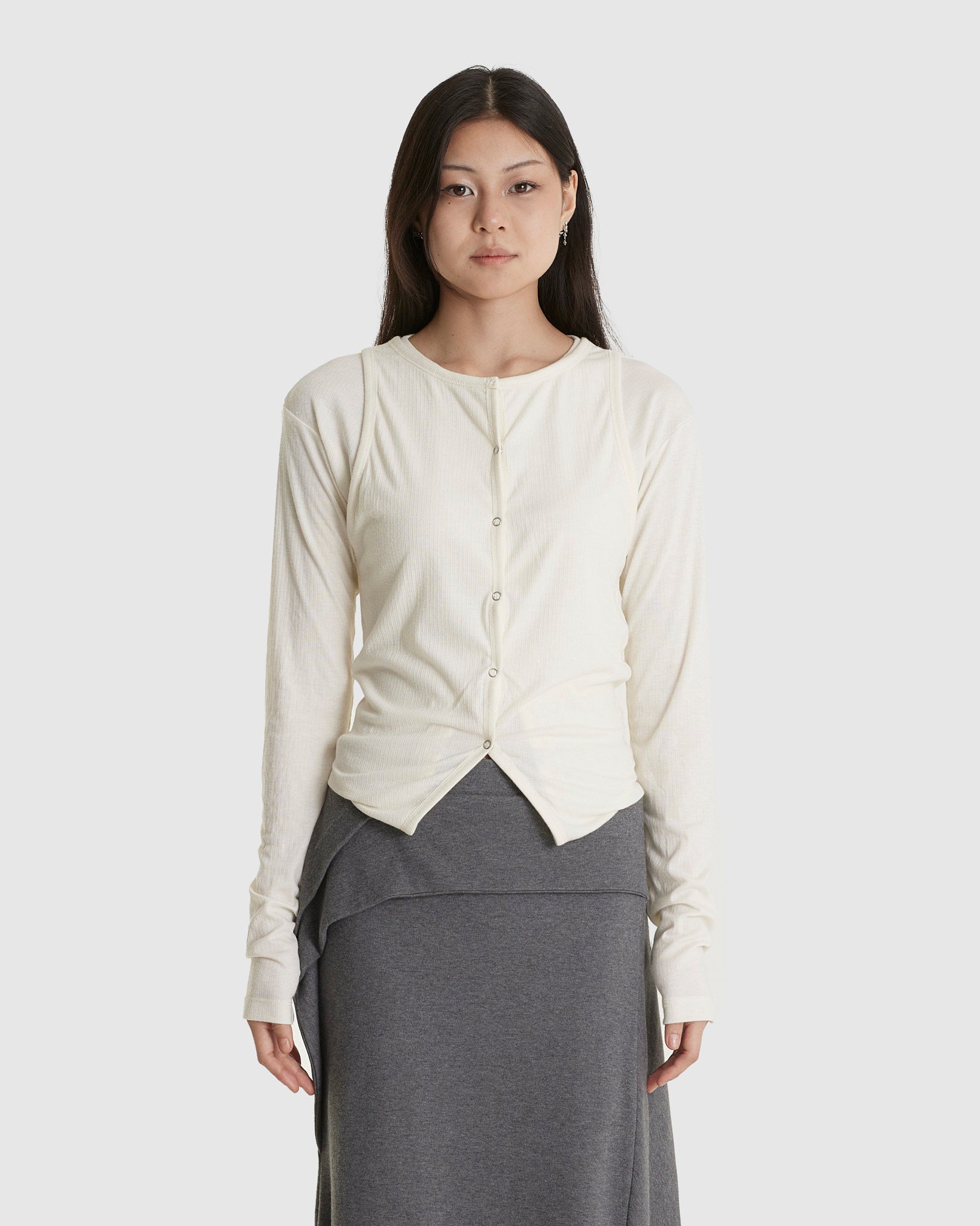 Double Up Long Sleeve Ivory Top