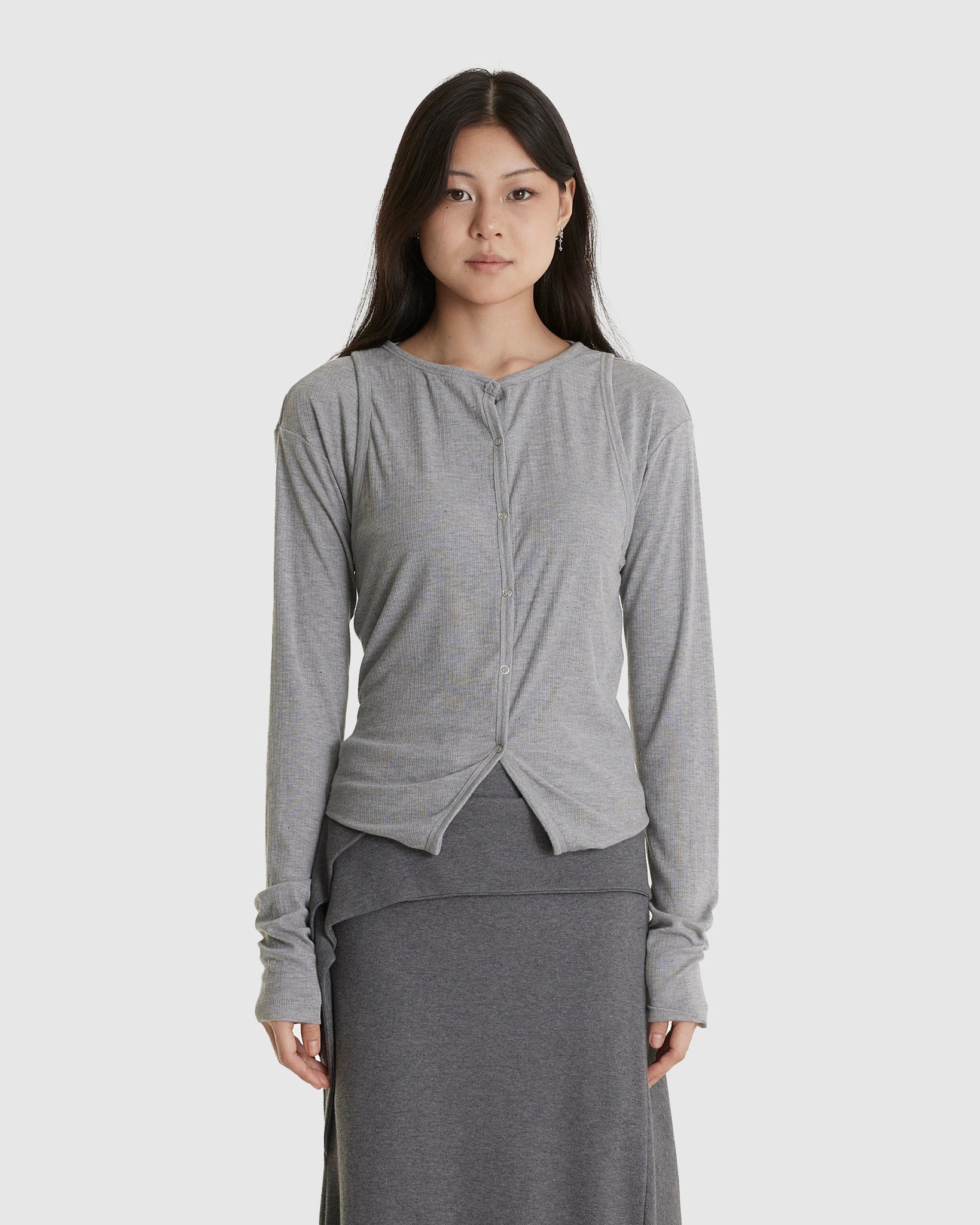 Double Up Long Sleeve Grey Marle Top