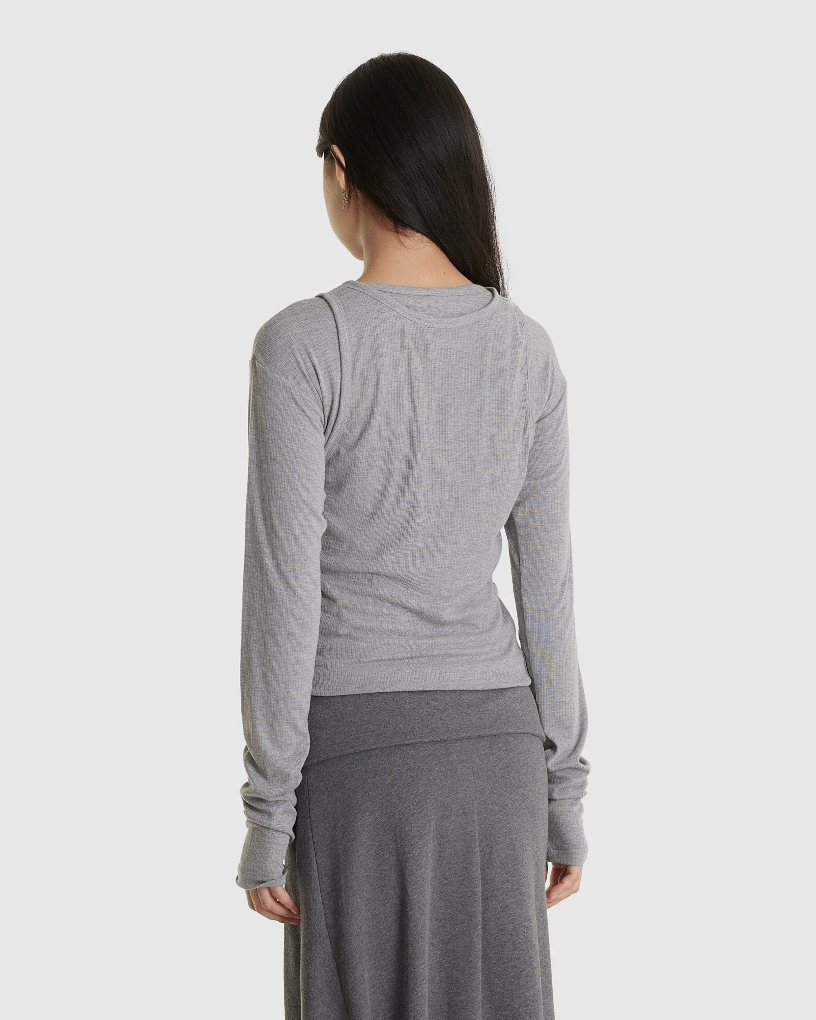 Double Up Long Sleeve Grey Marle Top