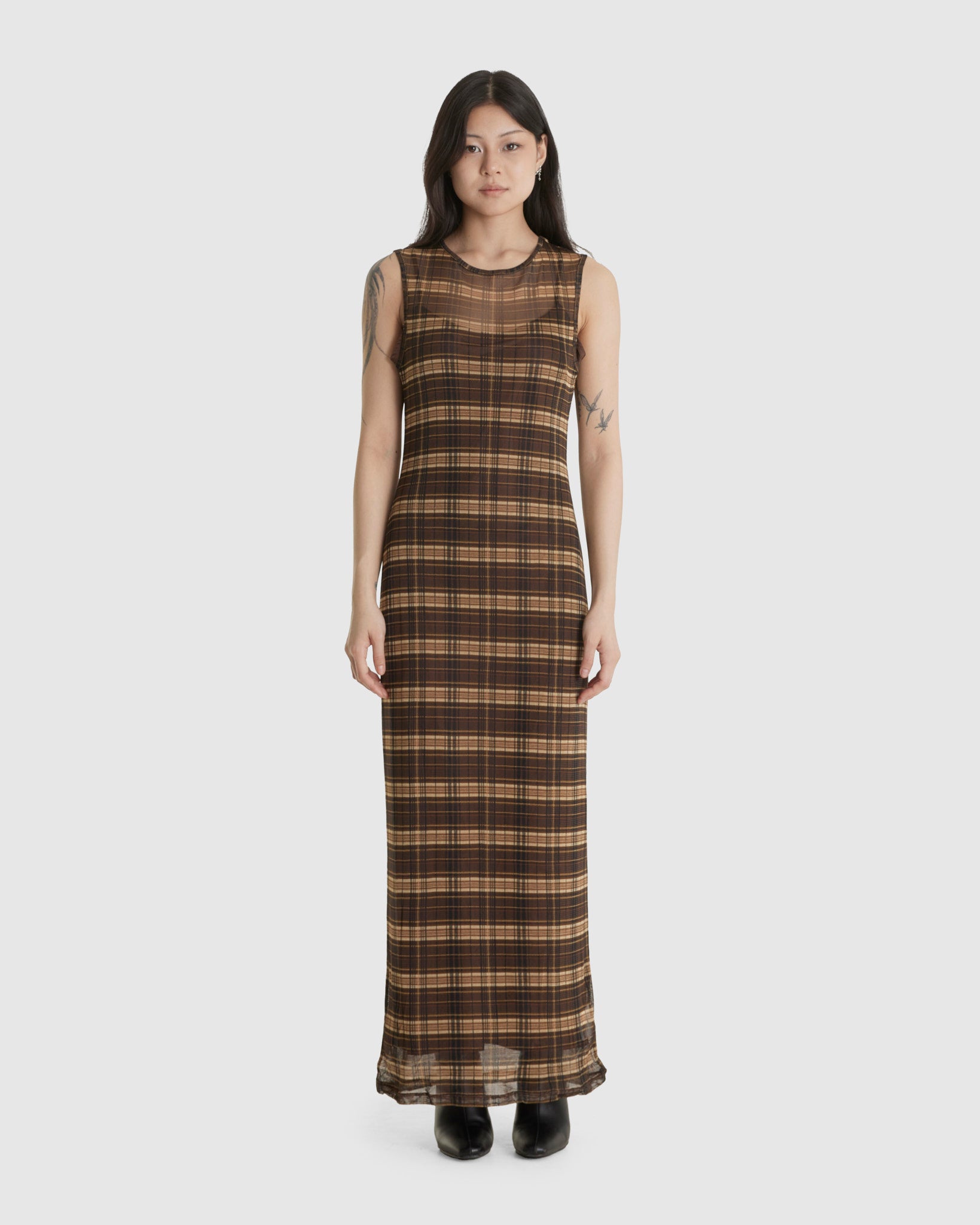 Silk Mesh Maxi Brown Dress