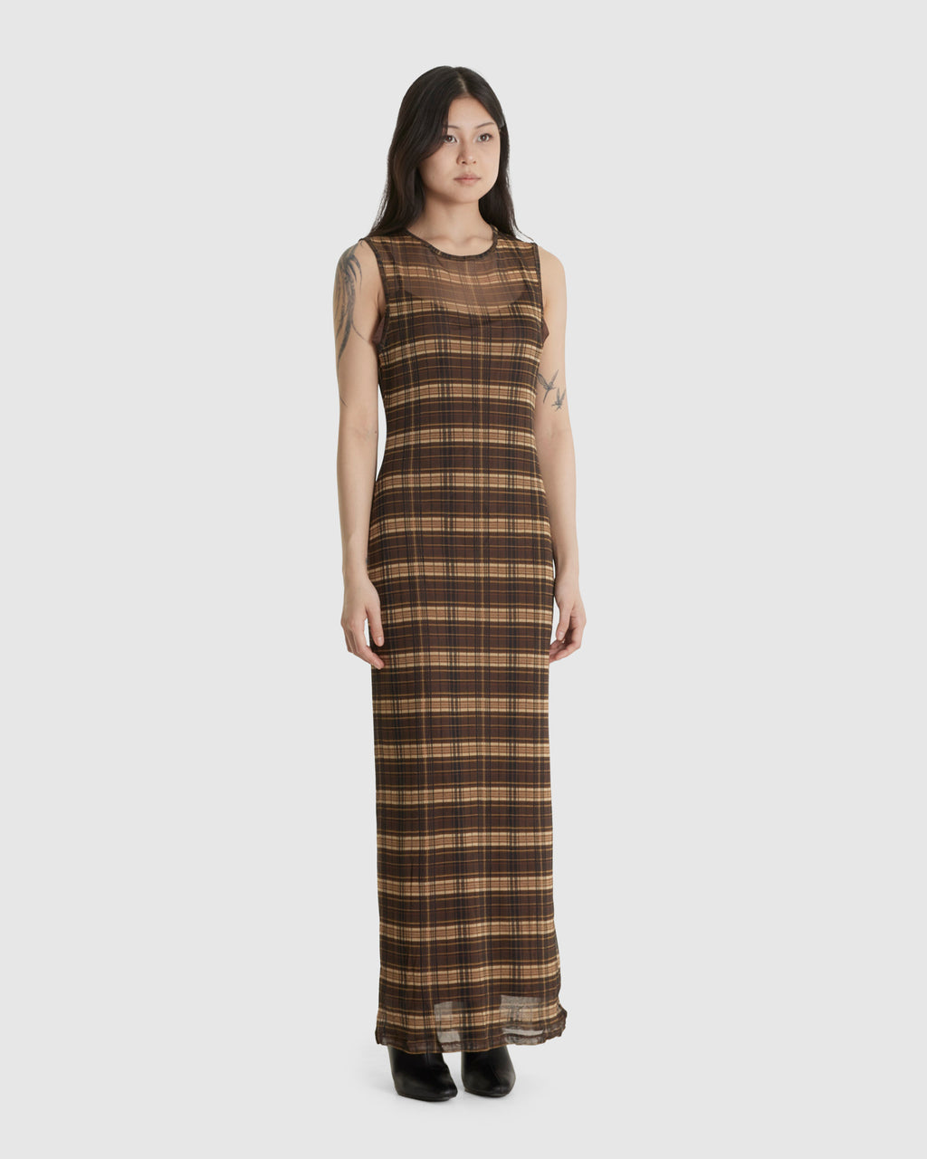 Silk Mesh Maxi Brown Dress