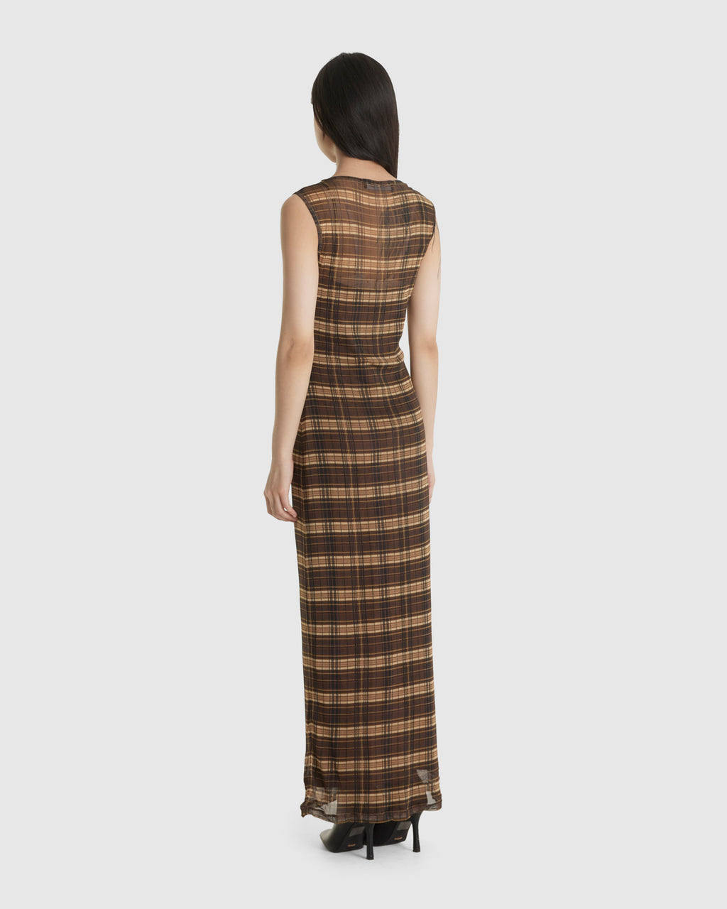 Silk Mesh Maxi Brown Dress