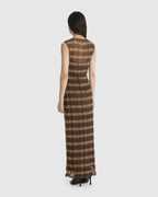 Silk Mesh Maxi Brown Dress