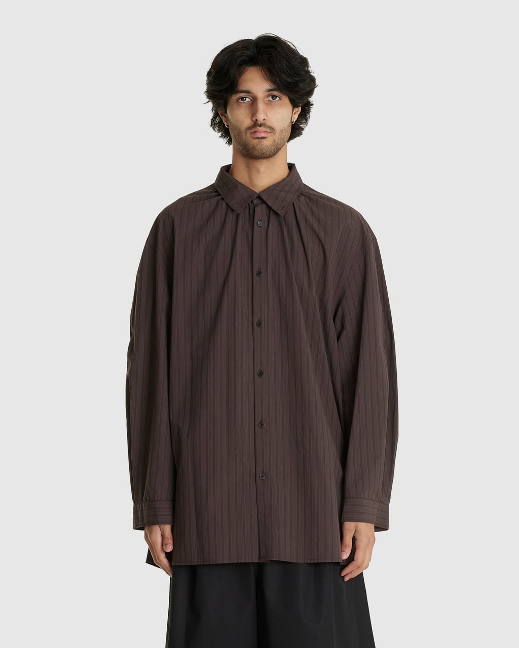 Striped Shirring Oversized Shirt