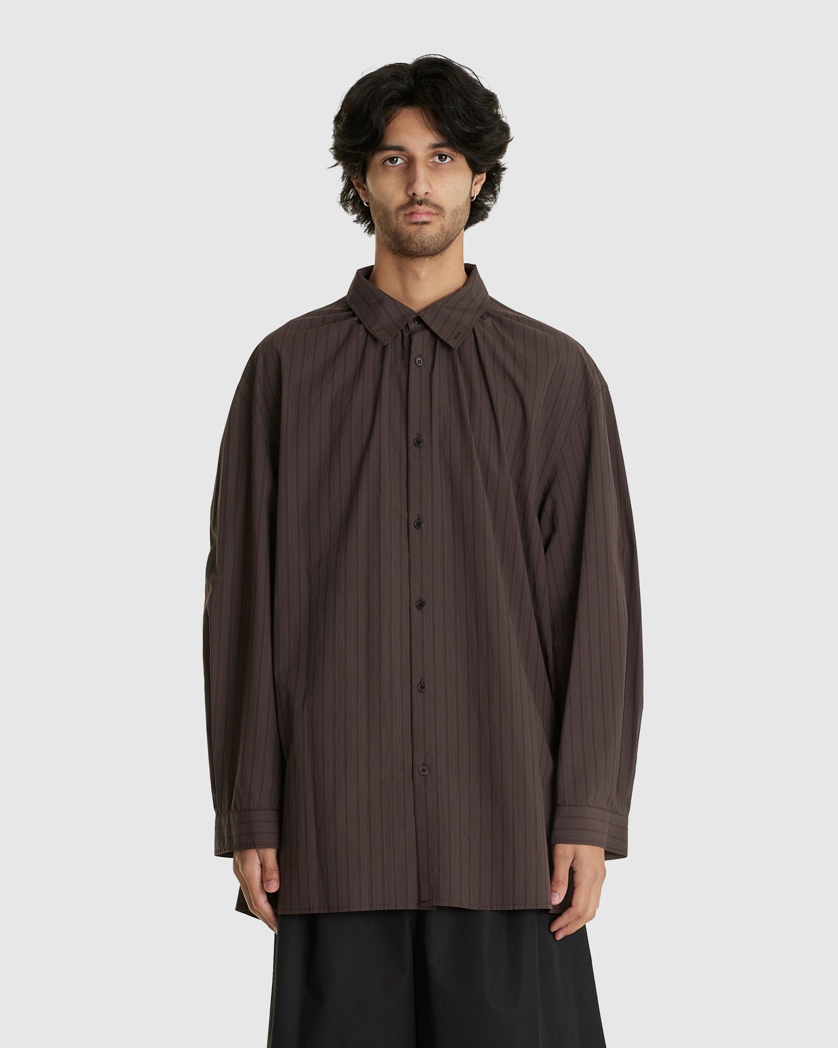 Striped Shirring Oversized Shirt