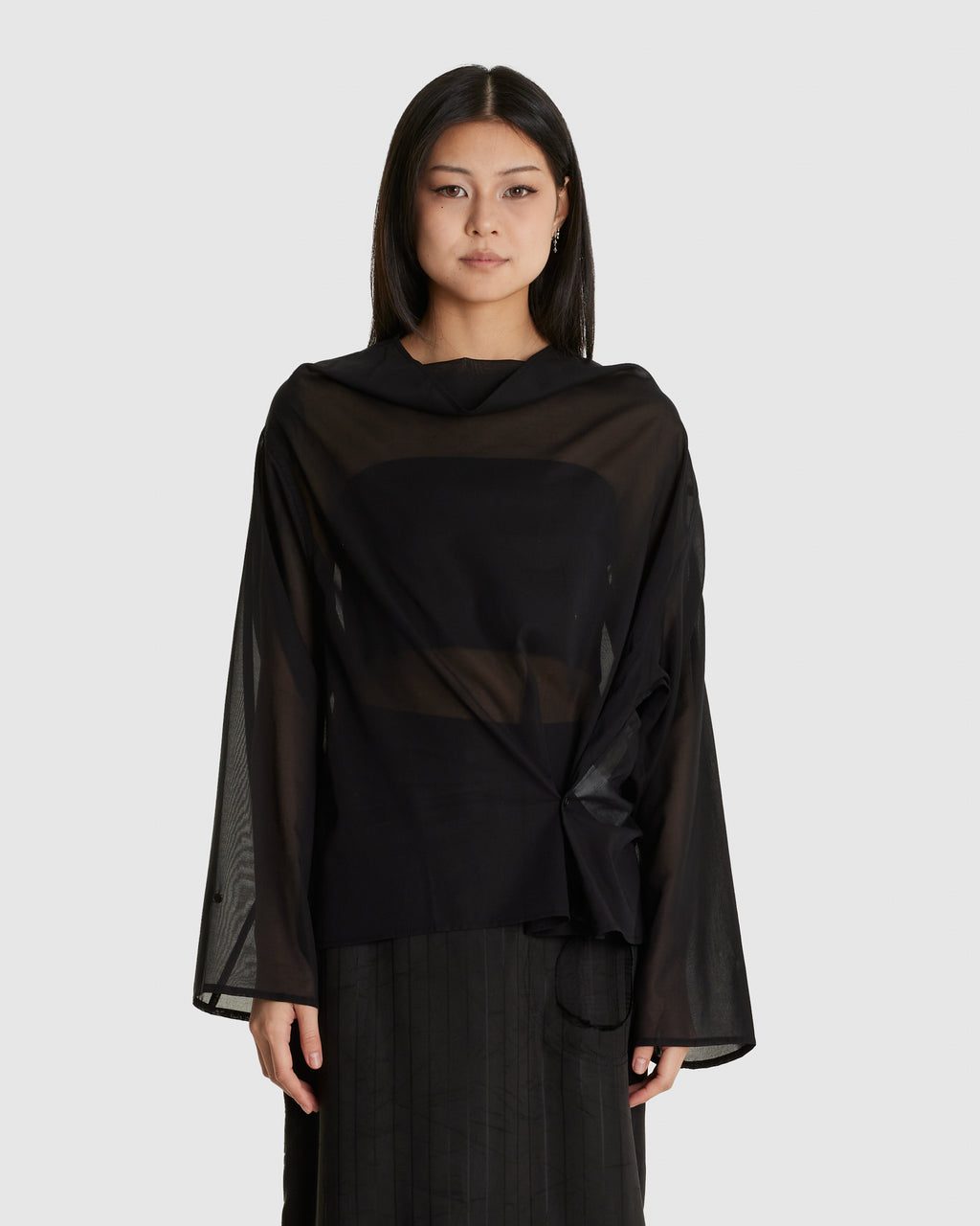 Mock Neck Two Way Blouse Black