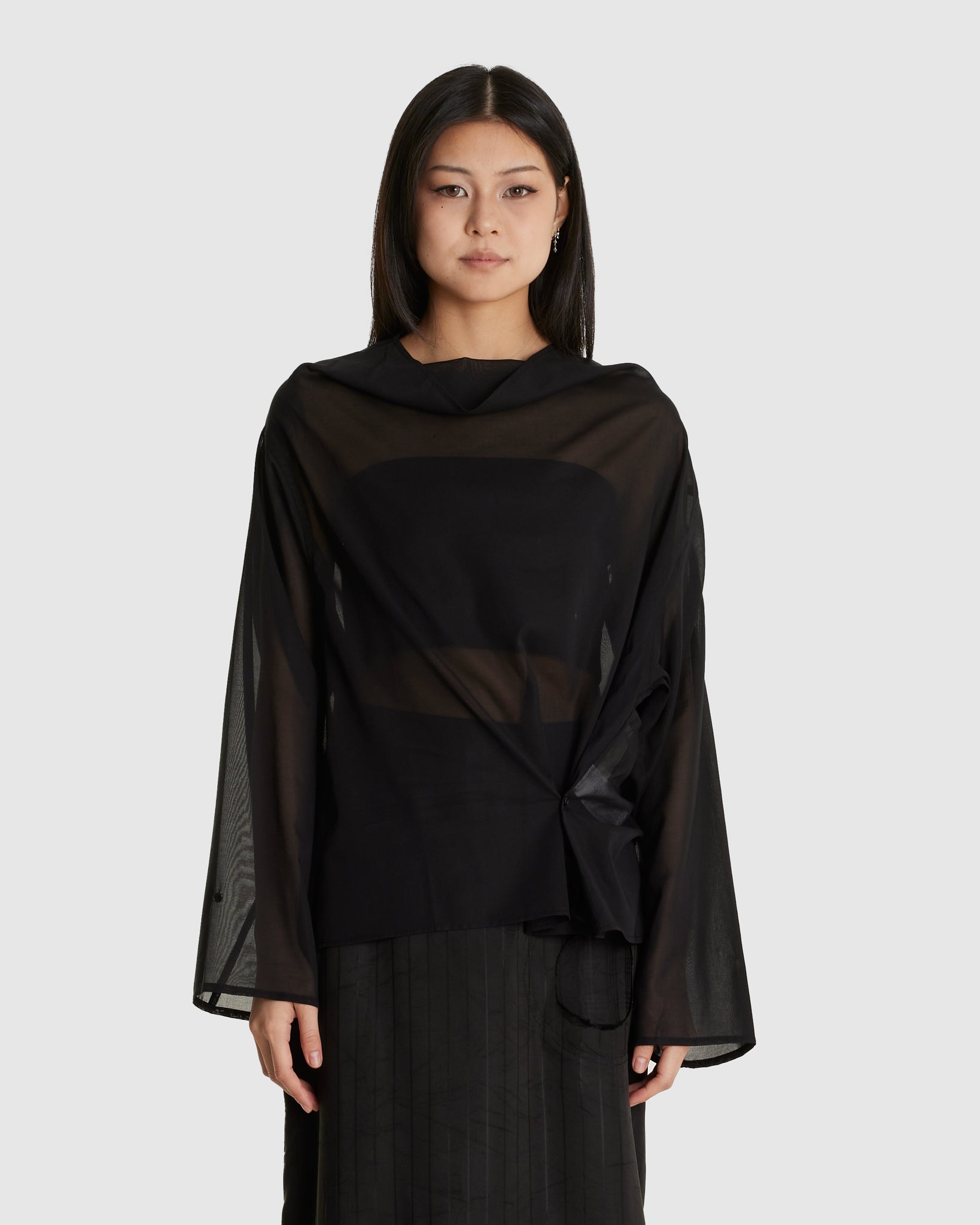 Mock Neck Two Way Blouse Black
