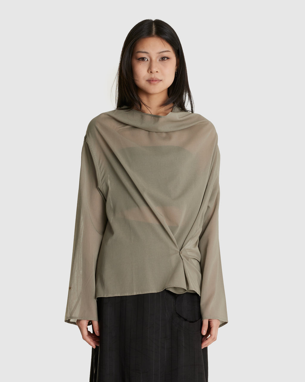 Mock Neck Two Way Blouse Grey