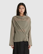 Mock Neck Two Way Blouse Grey