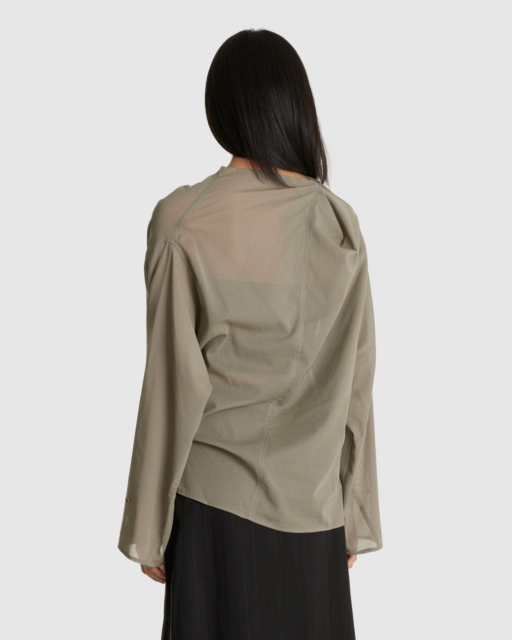 Mock Neck Two Way Blouse Grey