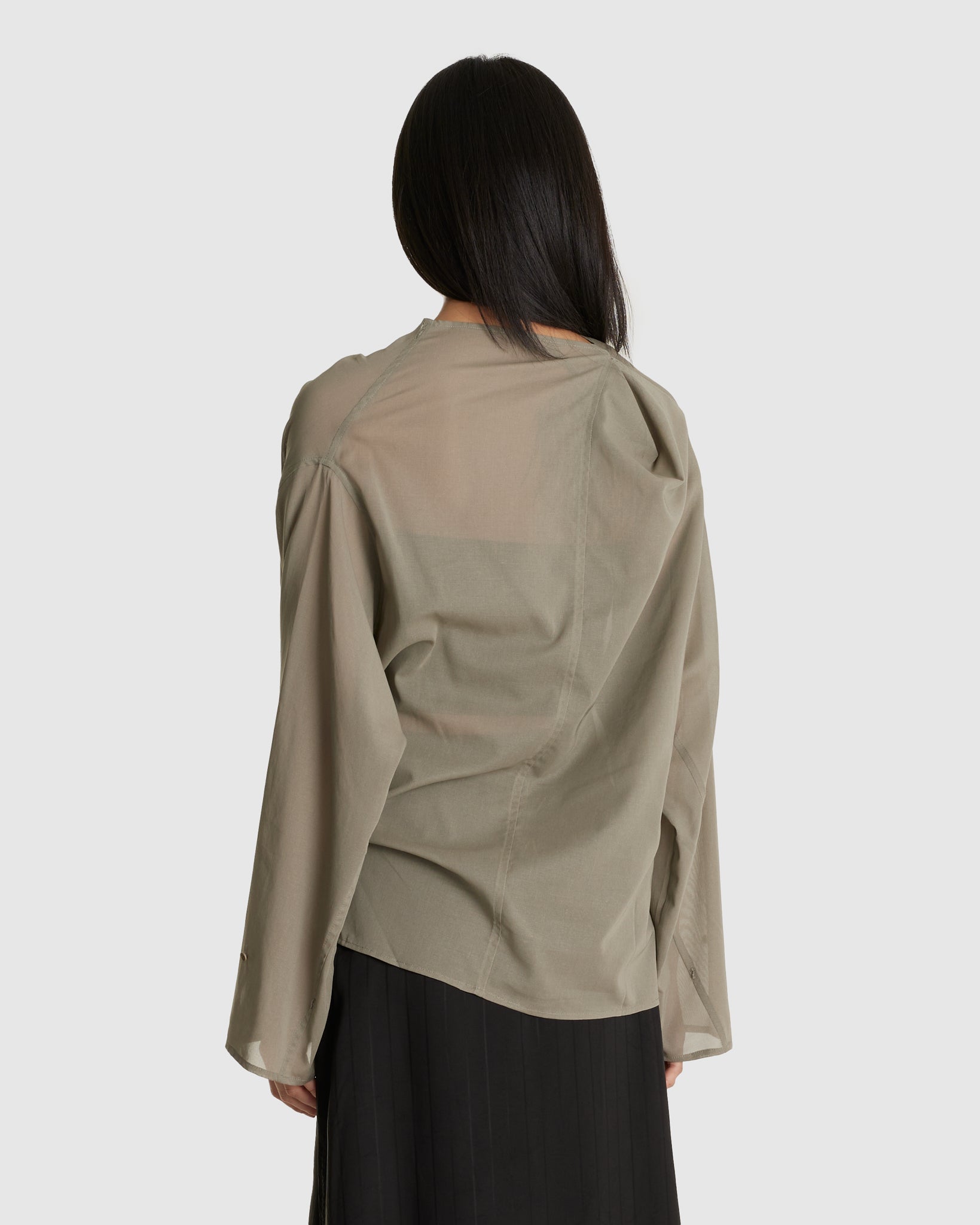Mock Neck Two Way Blouse Grey