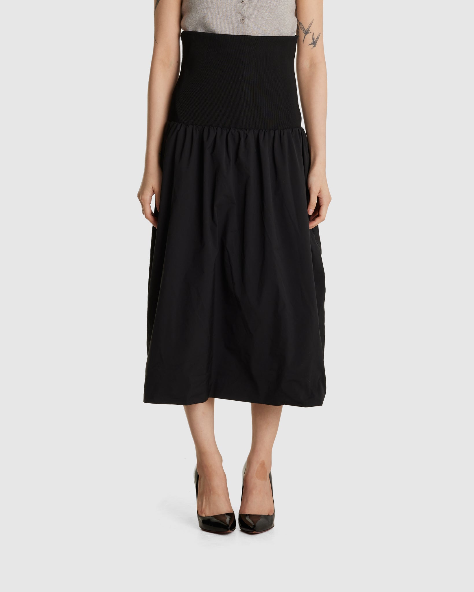 Taffeta Shirring Flare Skirt