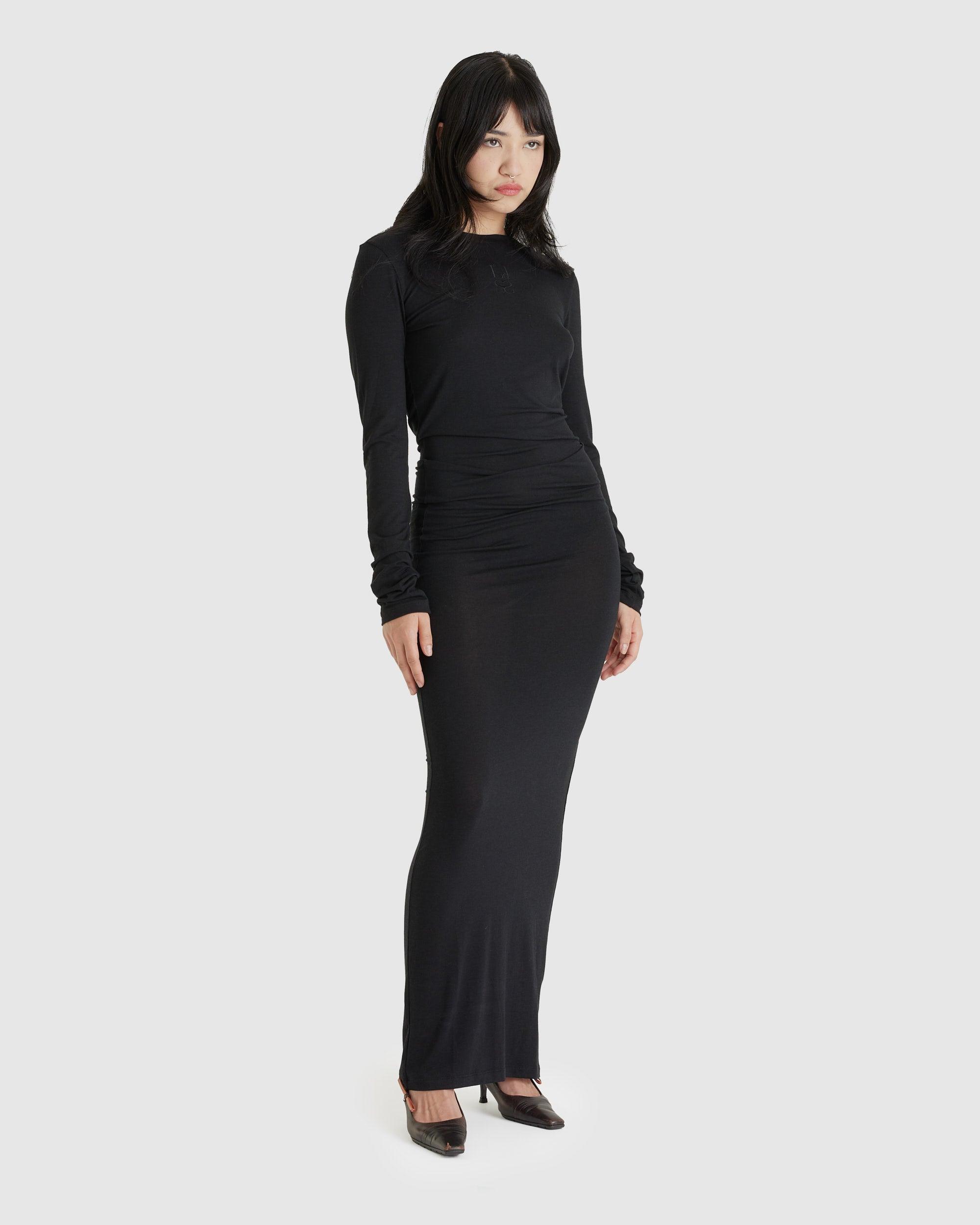 Long Simple Dress Longsleeve Black