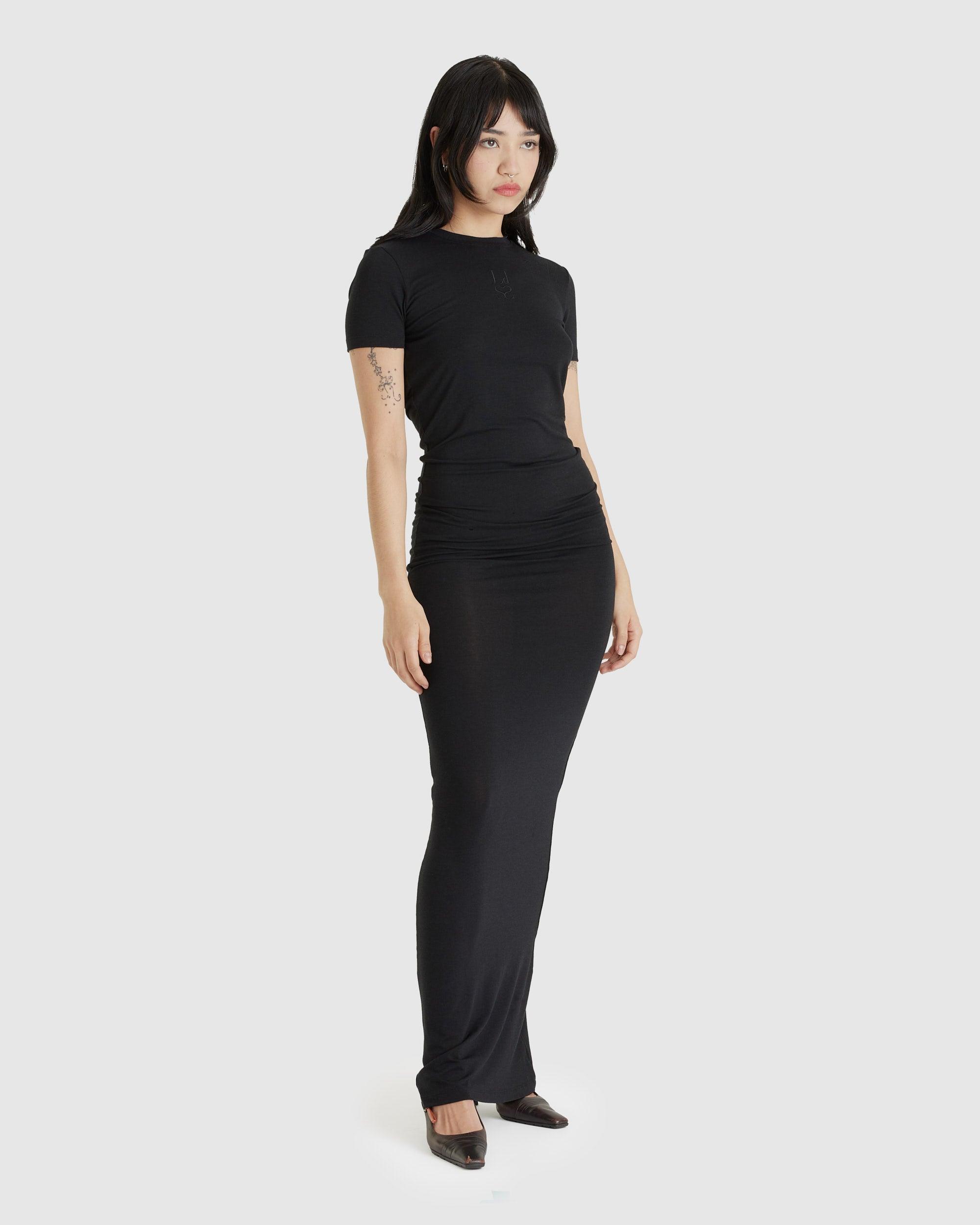 Long Simple Dress Shortsleeve Black