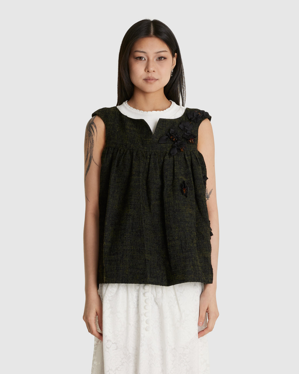 Notched Fluffy Sleeveless Top