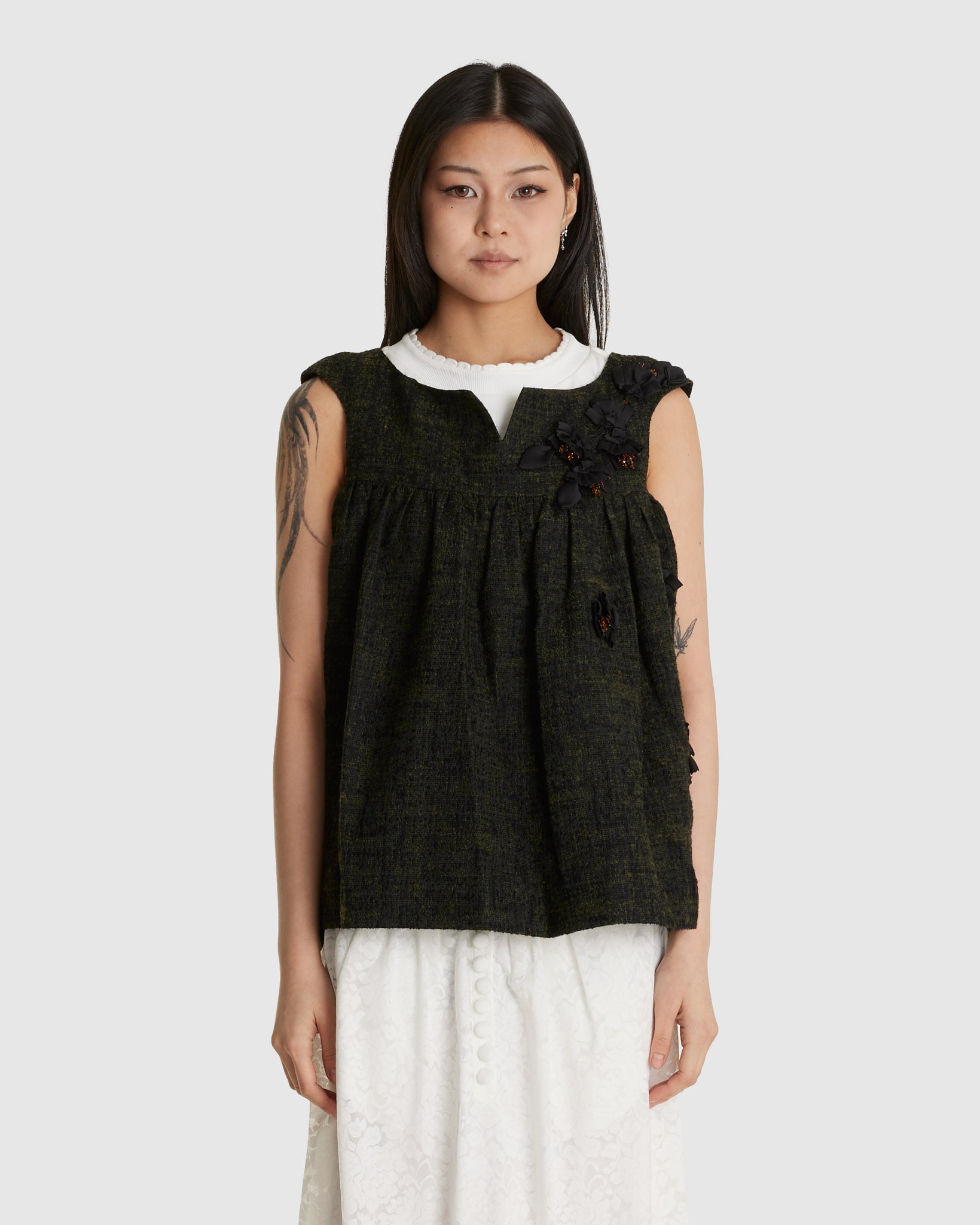Notched Fluffy Sleeveless Top