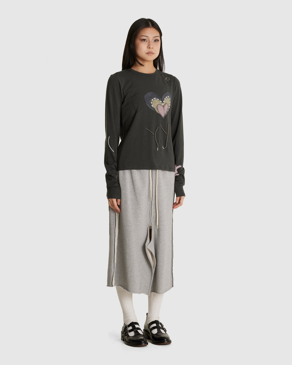 Beaded I Love YY Tee Grey