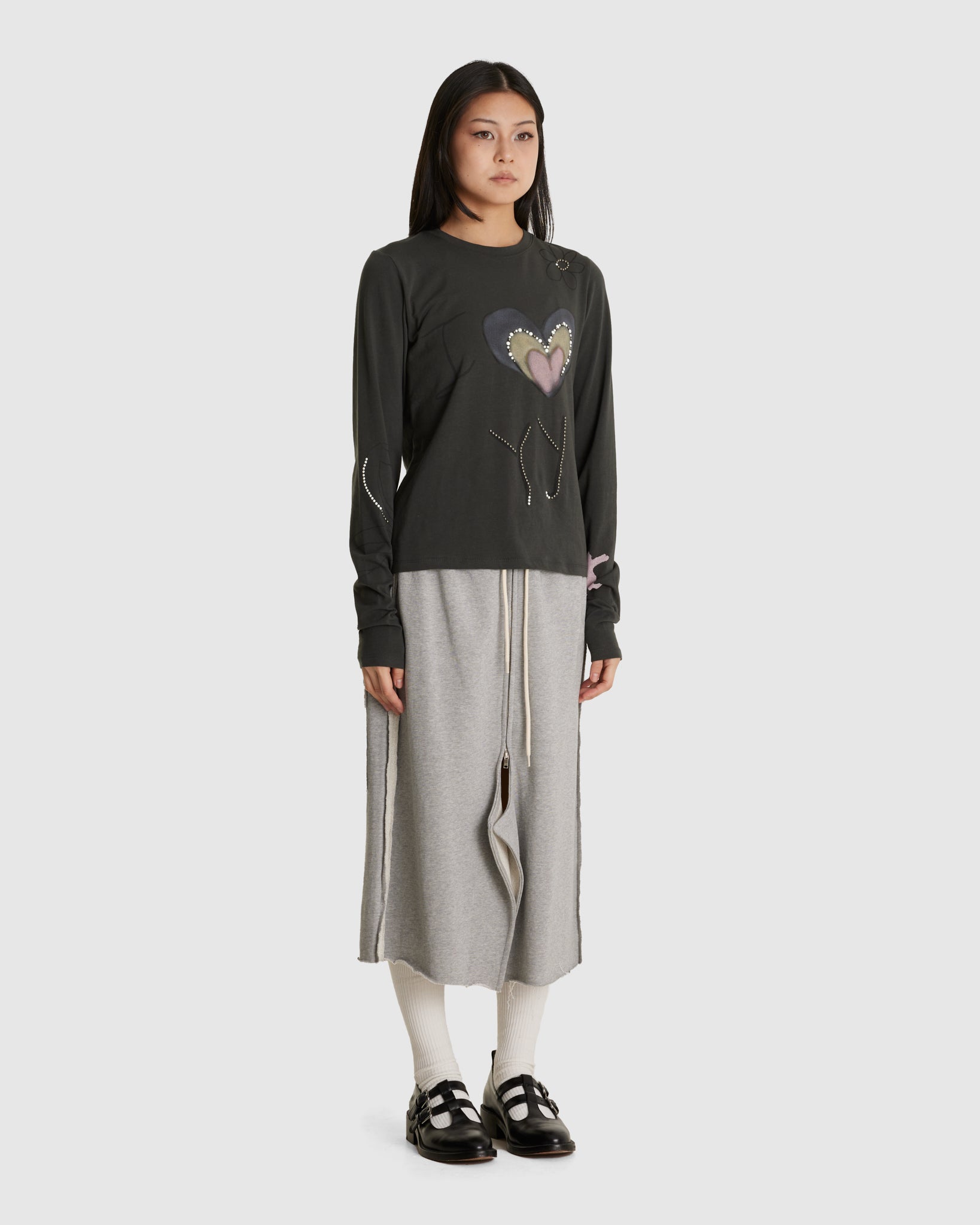 Beaded I Love YY Tee Grey