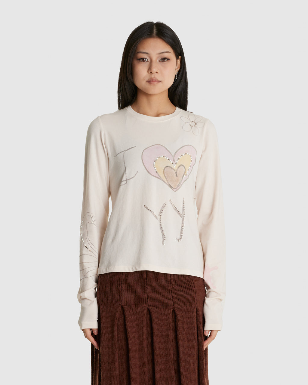 Beaded I Love YY Tee White