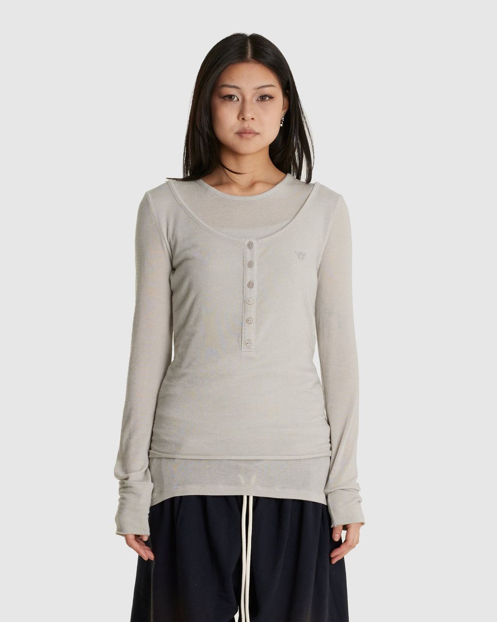 Layered Henley Lounge Tee Beige
