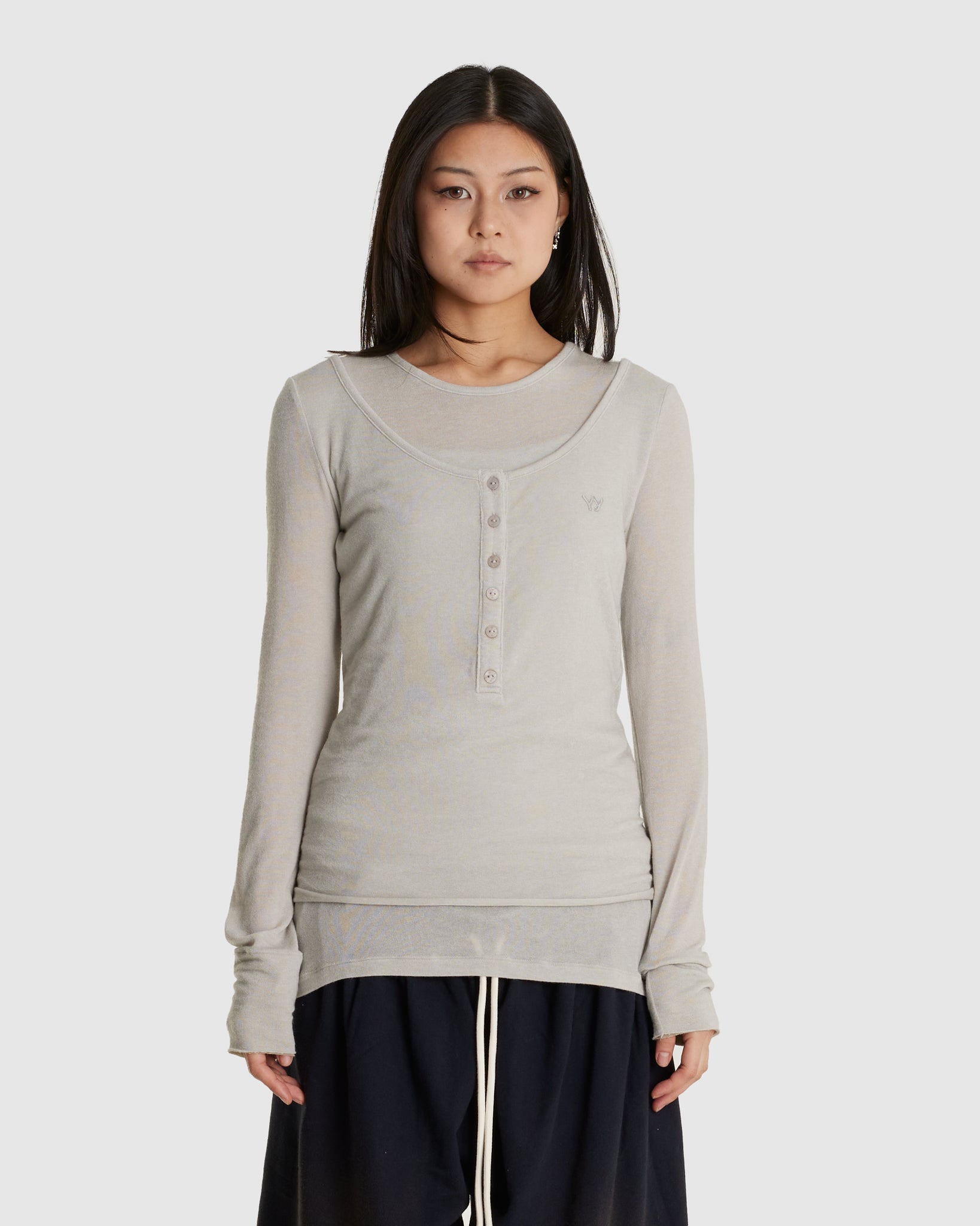 Layered Henley Lounge Tee Beige