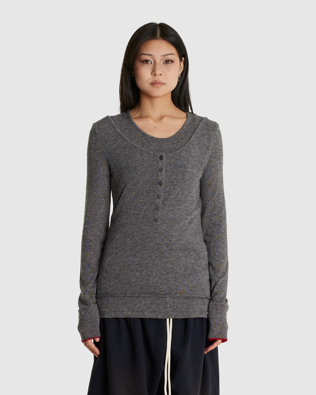 Layered Henley Lounge Tee Grey