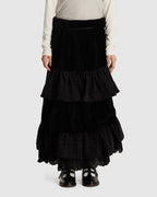 Velvet Rolled Waist Tiered Skirt
