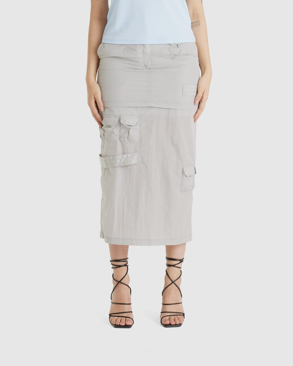 Military Long Skirt Silver