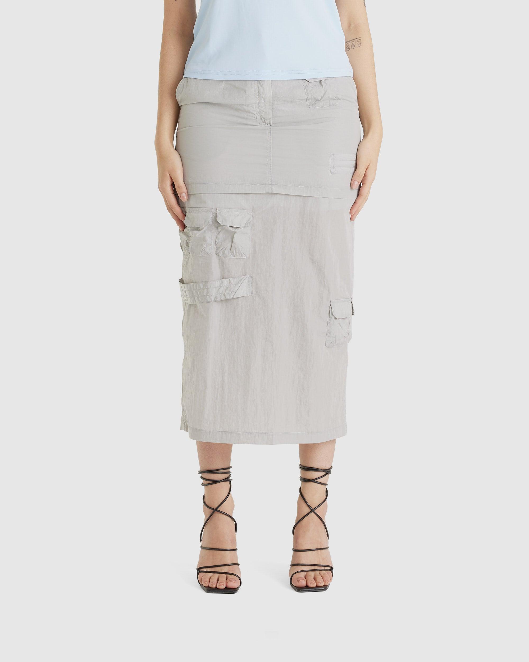 Military Long Skirt Silver