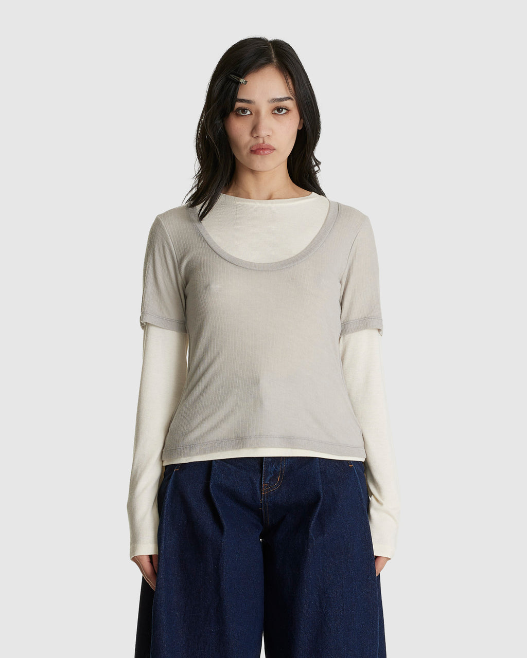 Layered Jersey Top Grey
