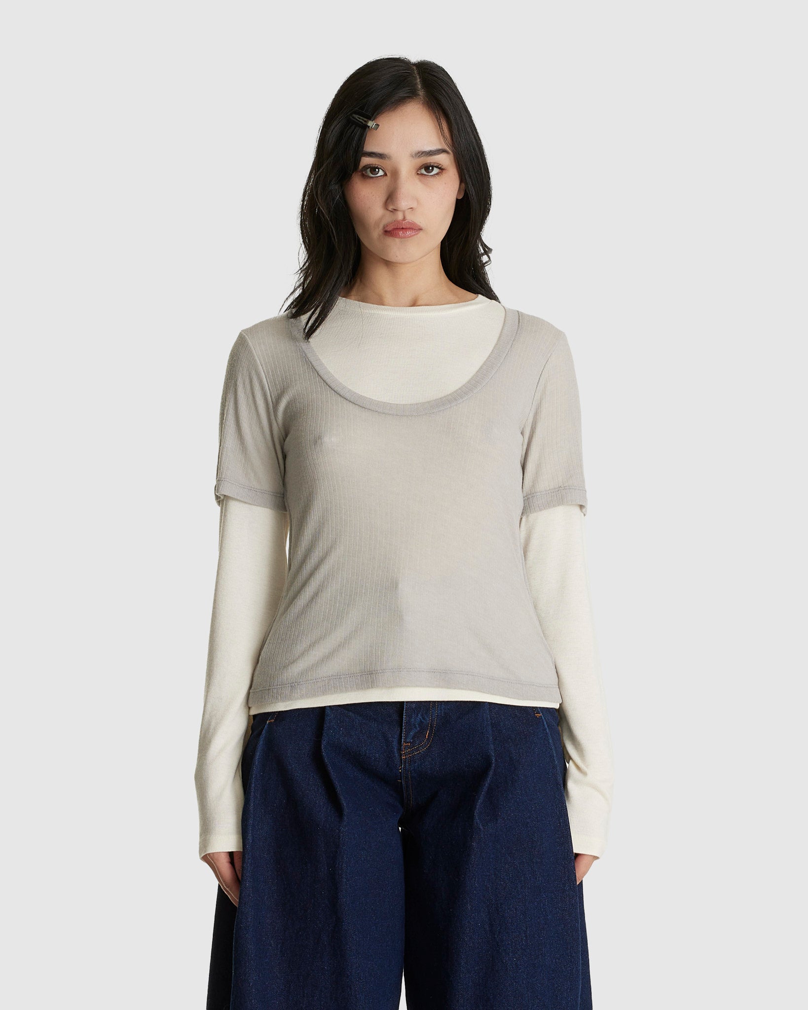 Layered Jersey Top Grey