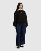 Crochet Collar Half Zip-up Pullover