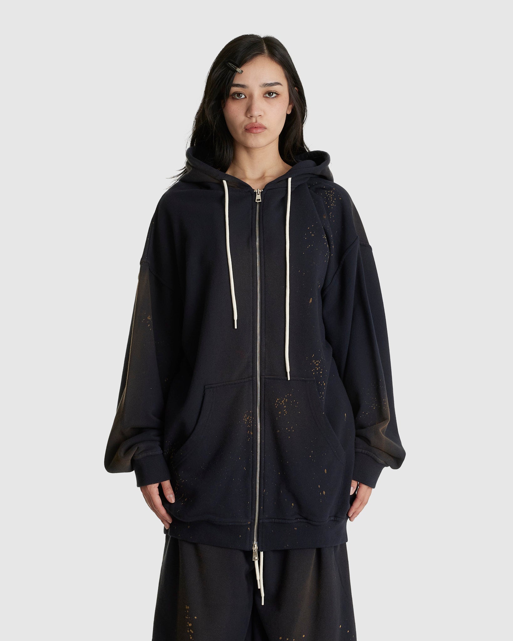 Washed Long Zip-up Hoodie