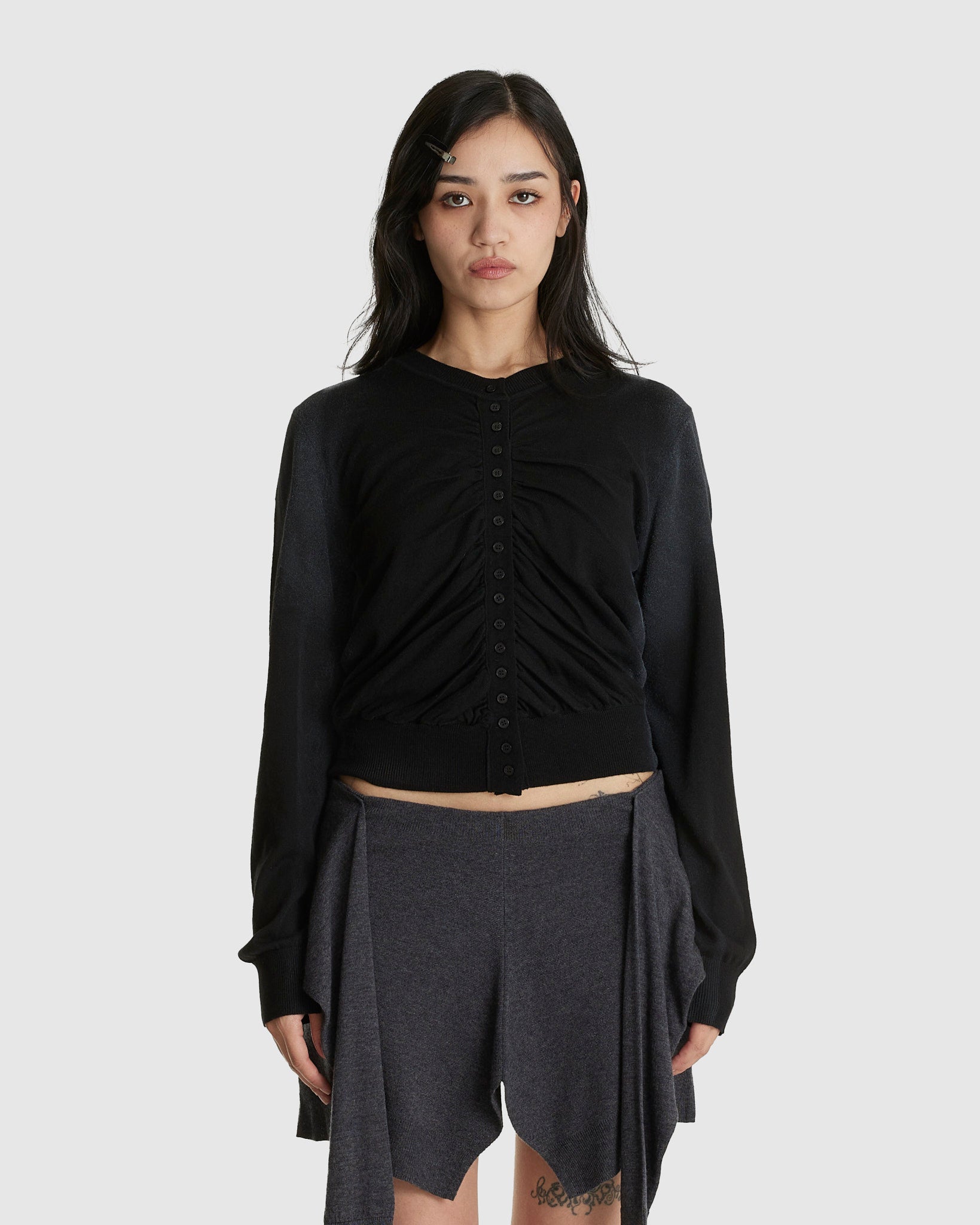 Spray Washed Shirring Cardigan