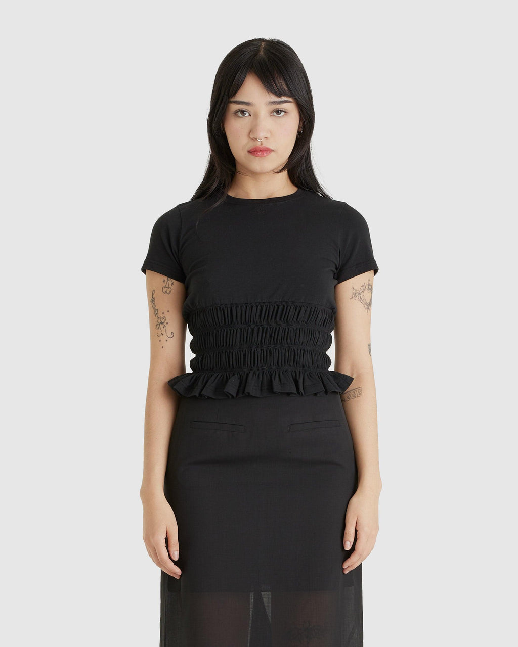 Smocked T-shirt Black