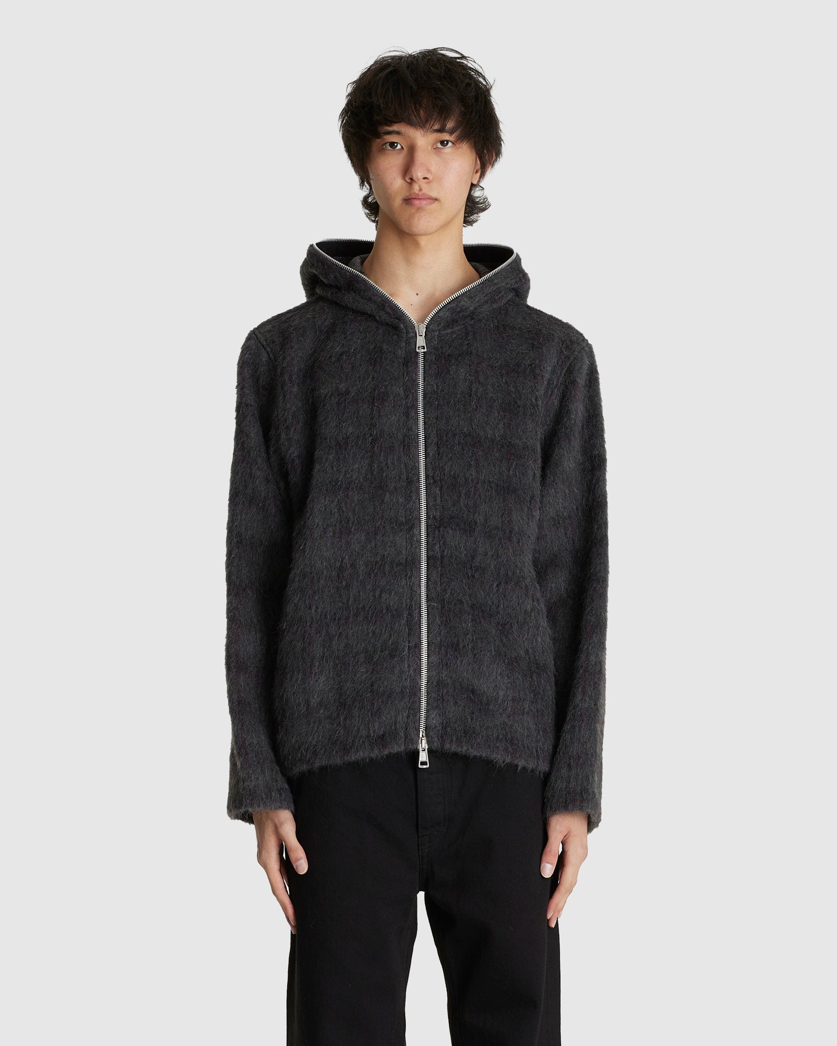 Full Zip Hood Fuzzed Plum Check