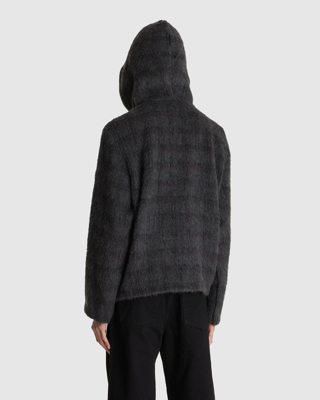 Full Zip Hood Fuzzed Plum Check