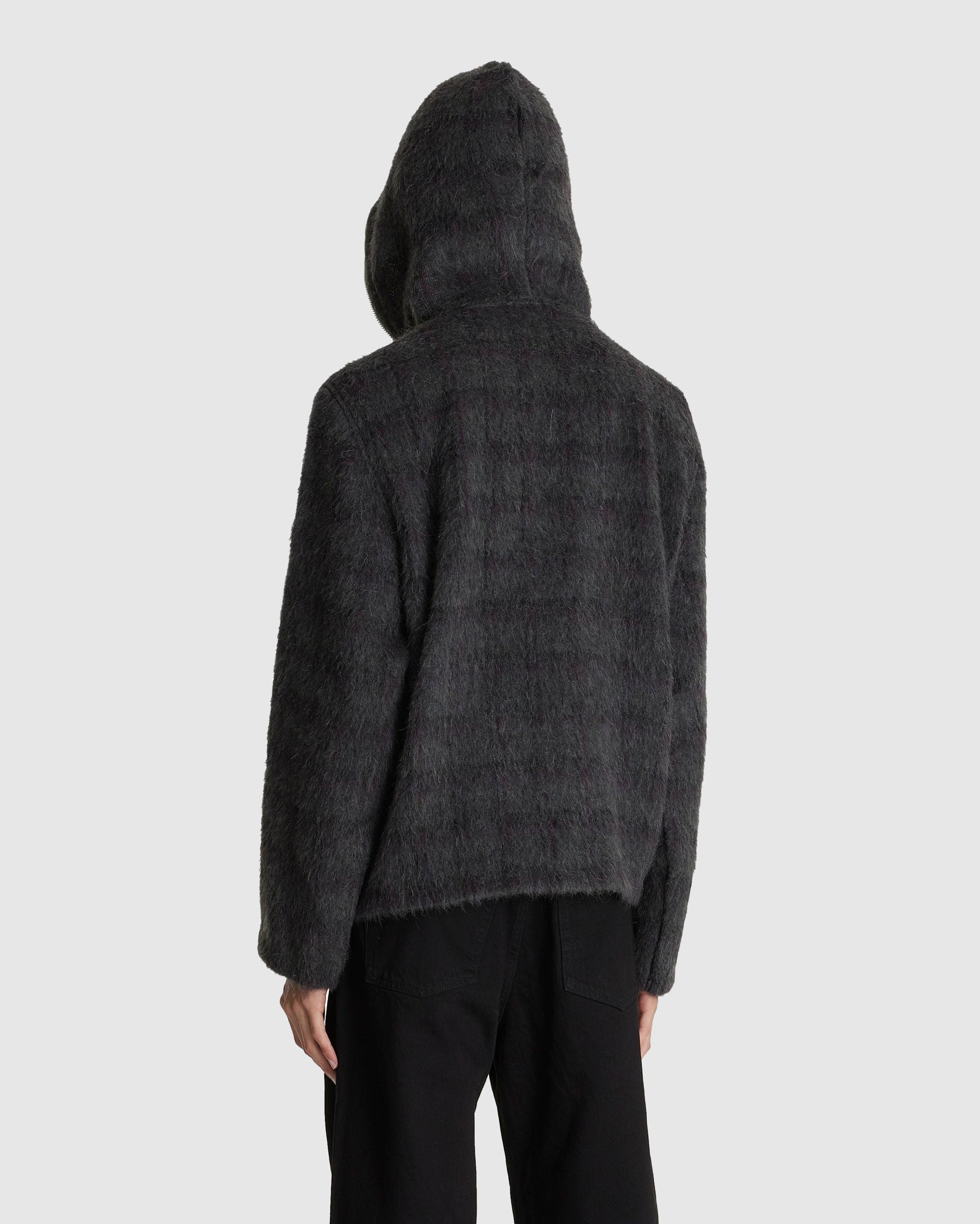 Full Zip Hood Fuzzed Plum Check