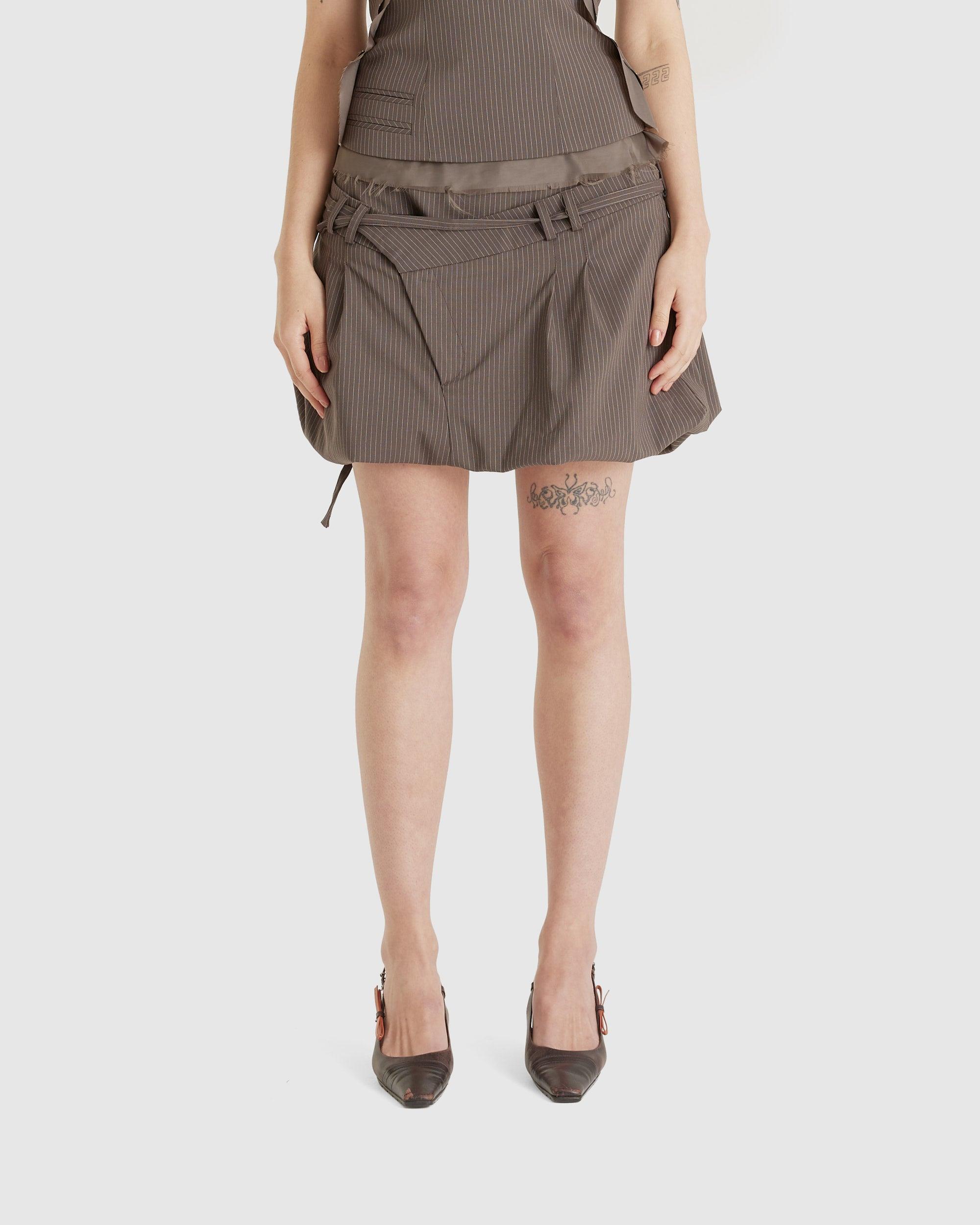 Draped Suit Skirt Brown Pinstripe
