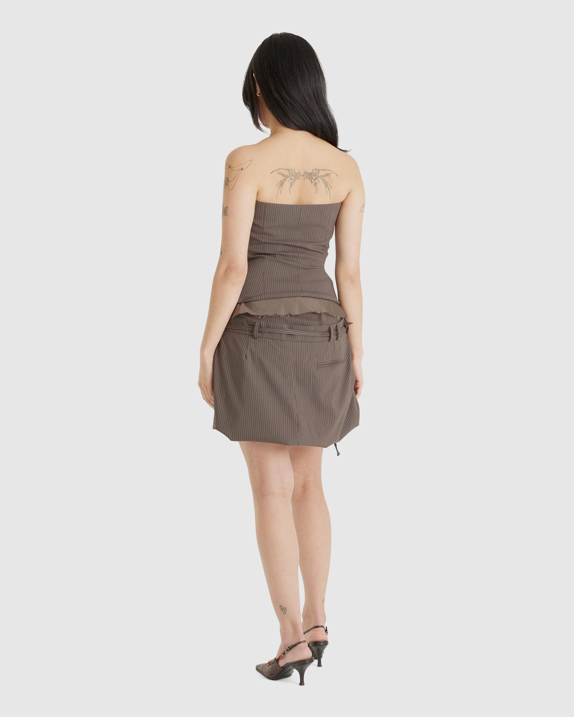 Draped Suit Skirt Brown Pinstripe