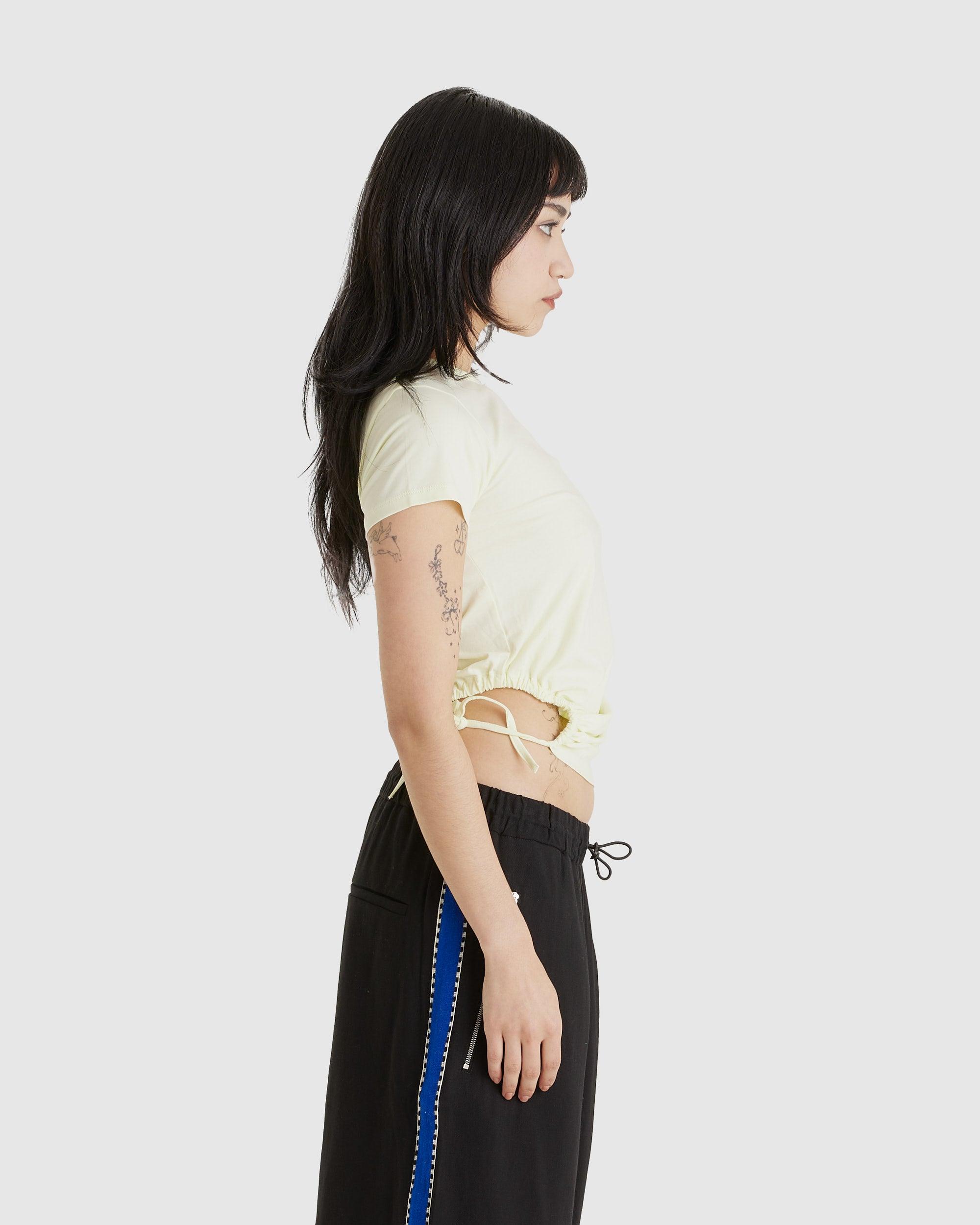 Cut-Out Shirring T-Shirt Lemon