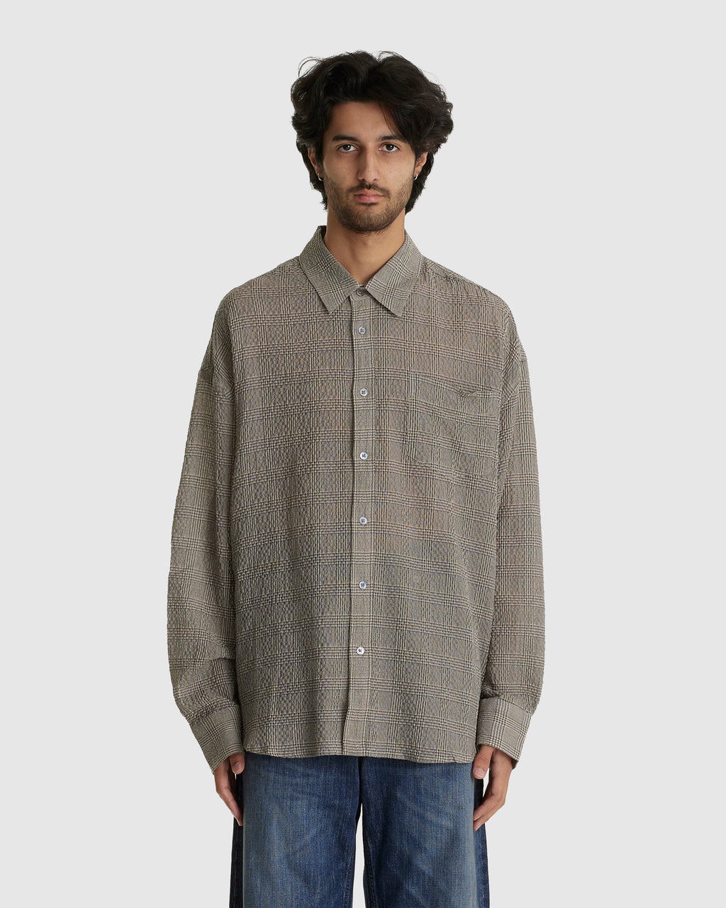 Room Shirt Crinkled Grey Check
