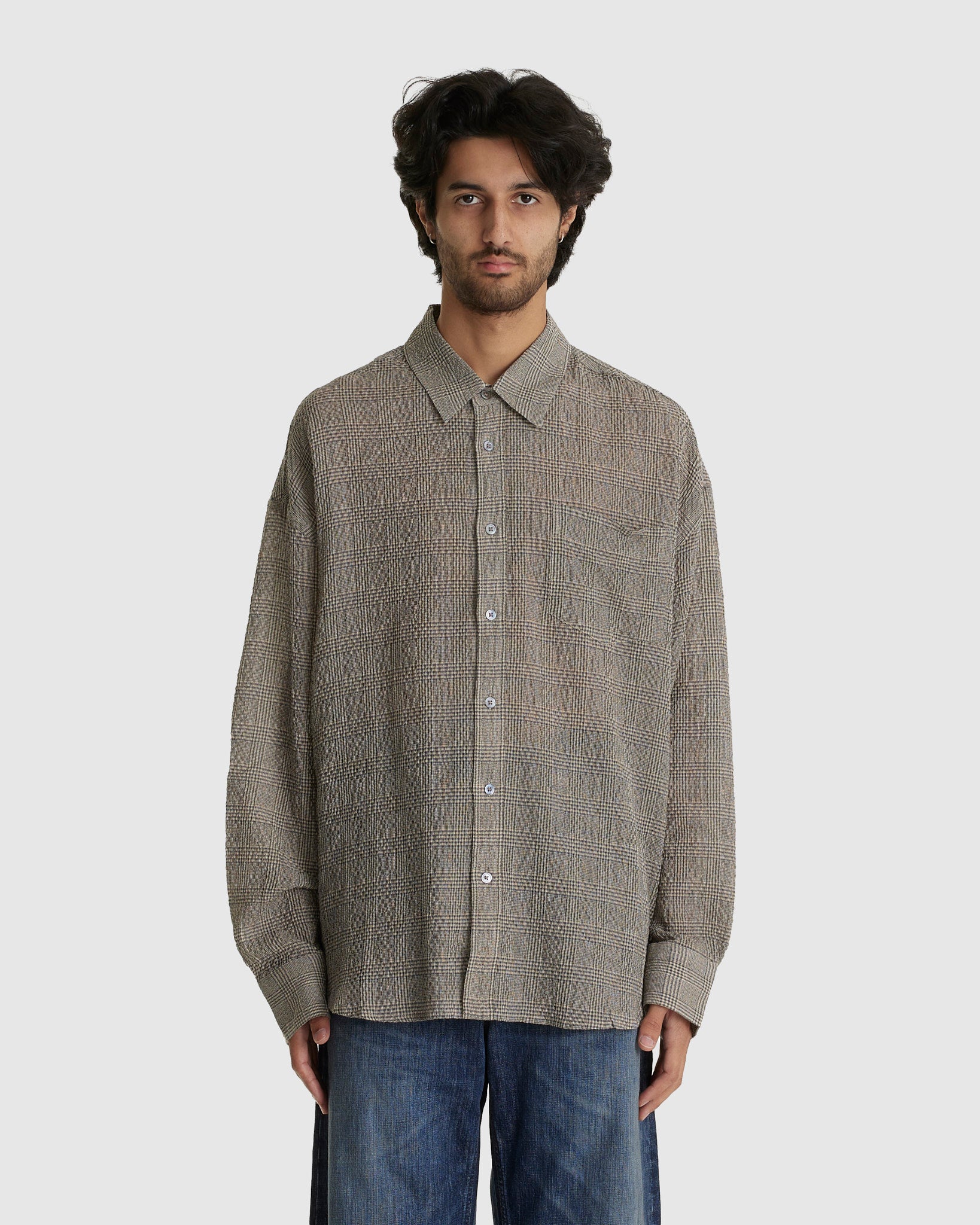 Room Shirt Crinkled Grey Check
