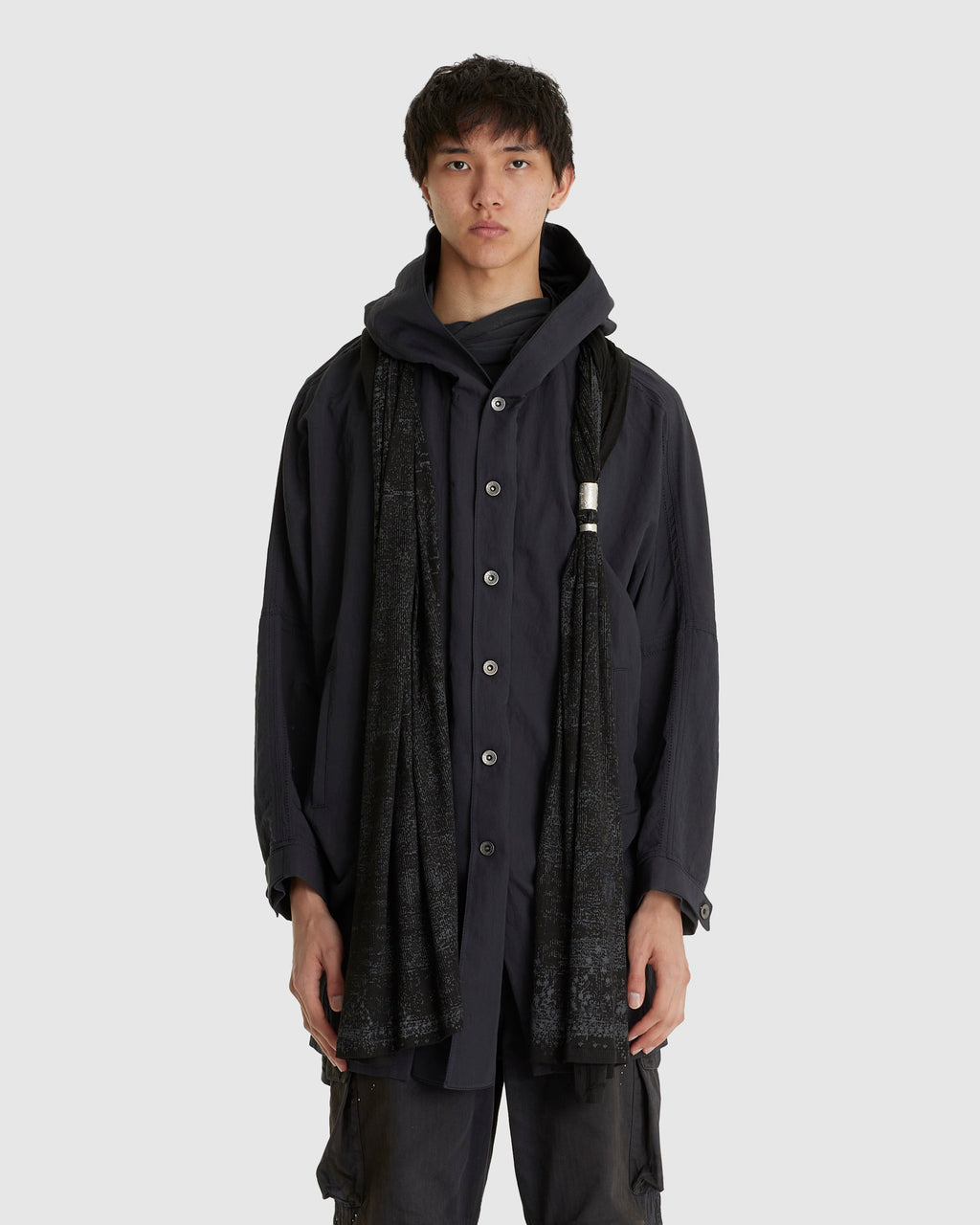 Hooded Coat w/ Graphic Muffler