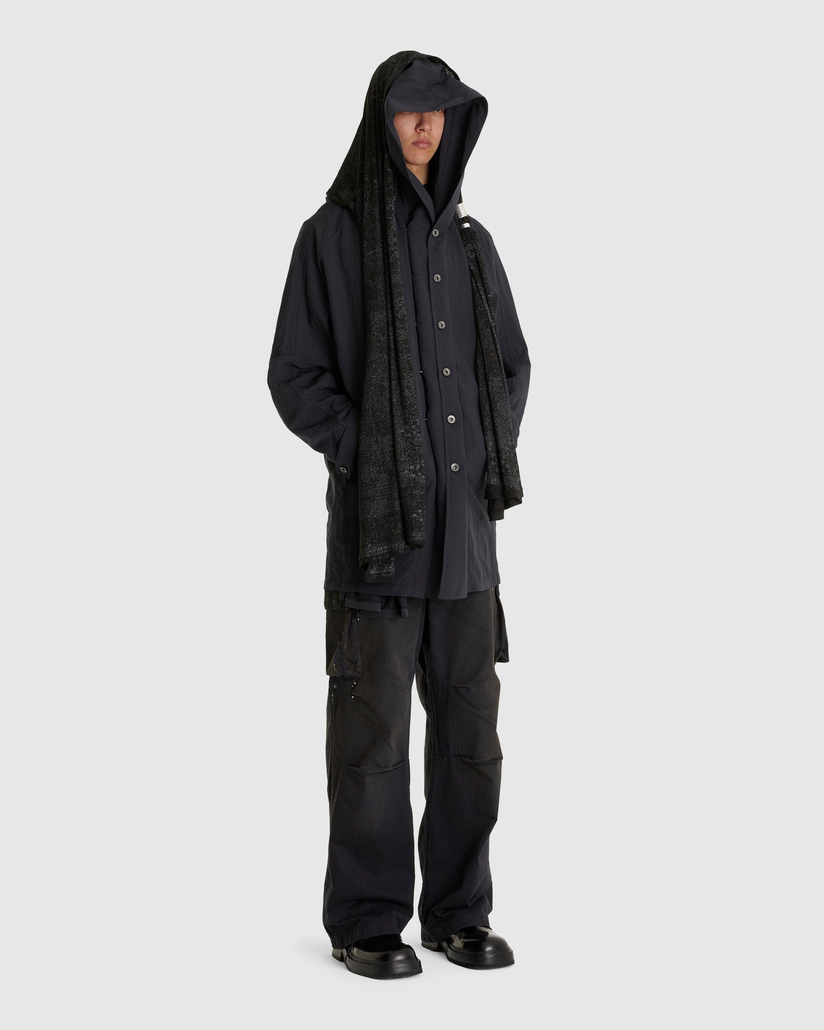 Hooded Coat w/ Graphic Muffler