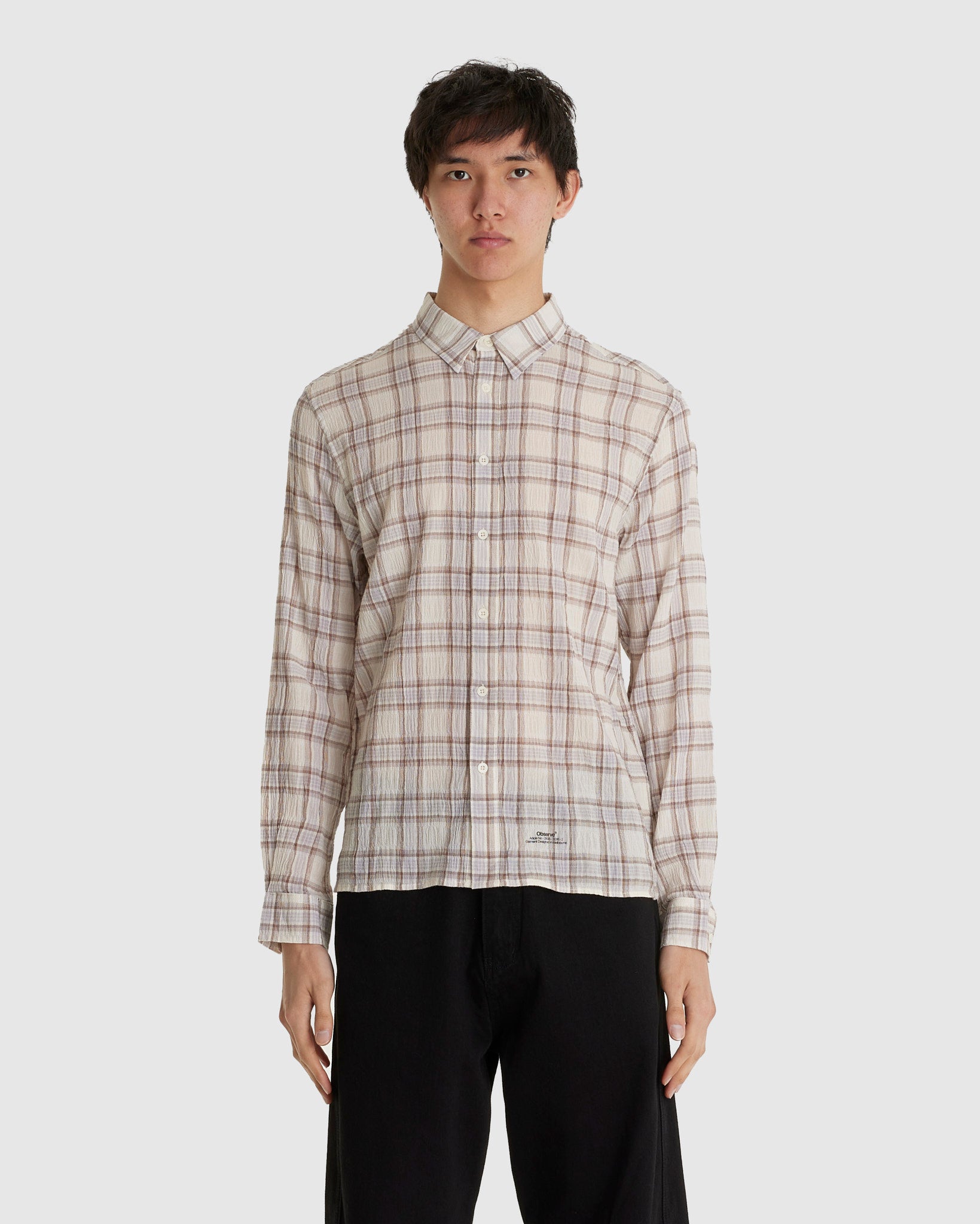 Seersucker Plaid Shirt Brown Blue